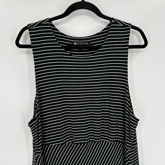 ATHLETA Black White Striped La Palma Sleeveless Stretch Bodycon Mini Dress XL - Picture 4 of 7